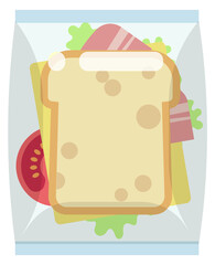 Sandwich in lunch pack. Food plastic bag cartoon icon