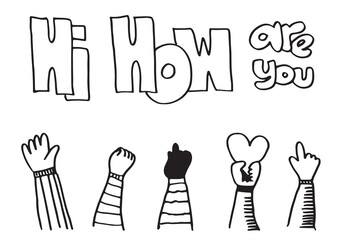 Applause hand draw on white background with Hi How are you text.vector illustration.