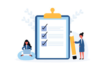 Businessman with Businesswomen questionnaire opinion test choice to-do list paper