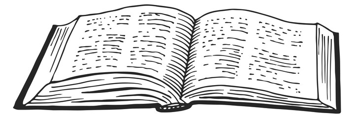 Fototapeta premium Open book engraving. Hand drawn literature symbol
