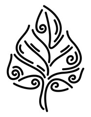 Line art with black vintage leaf shape