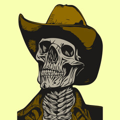 Cowboy skeleton skulls with hat colorful line art vector