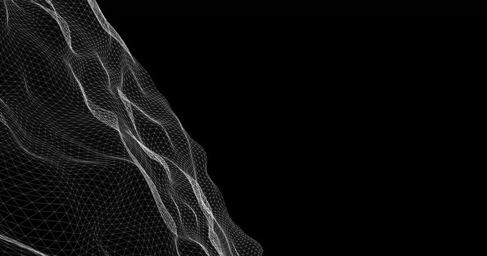 Abstract, clean polygonal geometric background in loop. Geometric 3D ribbon with plexus wireframe. Concept for background digital technology video with copy space for logo and claim