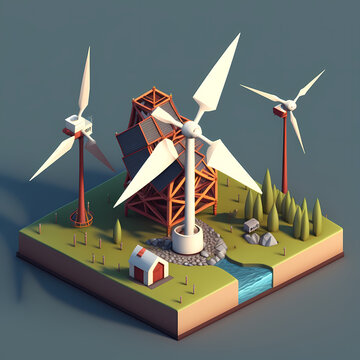 Wind Mill Green Energy Isometric Art