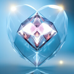 Fototapeta na wymiar Ruby diamond in the shape of a heart on blue background