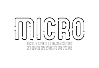 Digital technology font, future techno alphabet, ultra thin letters and number, vector illustration 10EPS