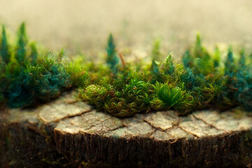 Wood with moss - obrazy, fototapety, plakaty