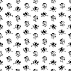 Butterfly pattern4. Cute seamless pattern with two butterflies. Cartoon white and black vector illustration.