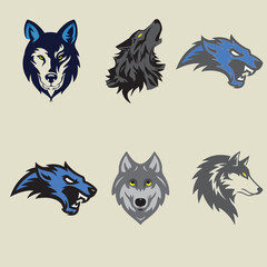 set of wolf vector illustrations, angry wolf vector, wolf icons, Wolf Vintage Logo Stock Vector, angry wolf vector illustration, wolf icon for logo, gaming wolf icon
