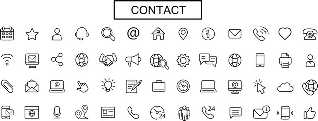 Contact icon set thin line. Basic contact icon. Contact editable stroke icons. Vector.eps