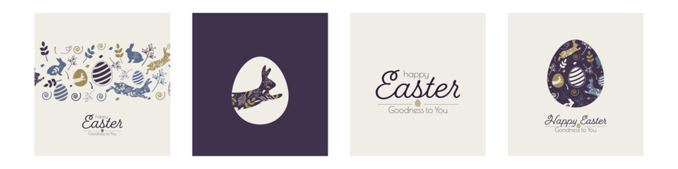 Happy Easter card set. Modern minimal design. Flat vector illustration.