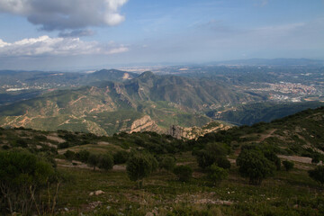 Fototapeta premium mountain view sky with clouds summer mountains greenery