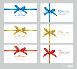 Red, blue, gold ribbon and a big bow isolated on white background, vector illustration