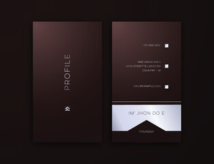 vertical Business Card Editable Template, Dark brown and silver stylish modern