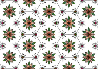 A set of red and yellow flower drawings on a white background.