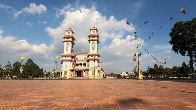 Timelapse scene of the Cao Dai Holy See Temple in Tay Ninh province, Vietnam.
