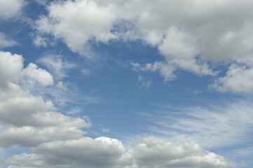 Fototapeta na wymiar White clouds against the blue sky. Sunny day.