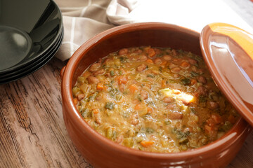 Minestrone soup, typical Italian vegetables and beans soup	
