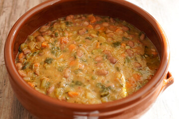 Minestrone soup, typical Italian vegetables and beans soup	
