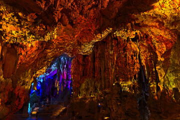 Light shows in St. Michael's Cave in Gibraltar