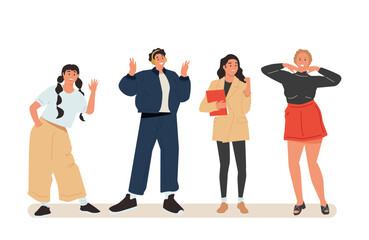 Obraz premium Set of happy people showing various positive emotions with gestures.