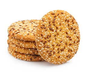 Delicious oatmeal cookies, isolated on white background