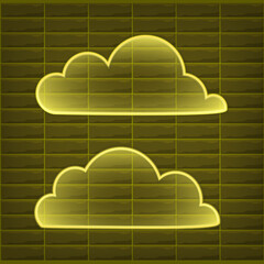 Set of yellow glow neon cloud isolated. Linear contour. Weather. Vector illustration