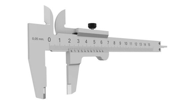 Measuring tool in action. Calipers in action against white background. Footage video