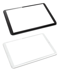 Set of black and white tablet computers, isolated on white background