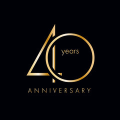 40 Year Anniversary Logo, Golden Color, Vector Template Design element for birthday, invitation, wedding, jubilee and greeting card illustration