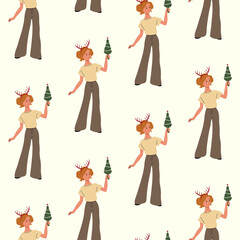 Traditional winter holiday celebration. Hand drawn Vector illustration