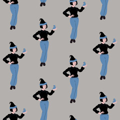 Traditional winter holiday celebration. Hand drawn Vector illustration