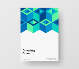 Unique handbill design vector concept. Vivid geometric hexagons corporate brochure illustration.