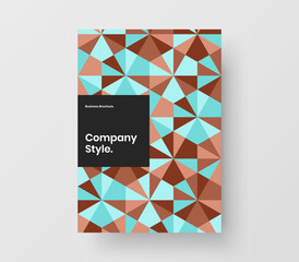Minimalistic corporate brochure A4 design vector illustration. Vivid geometric tiles front page layout.