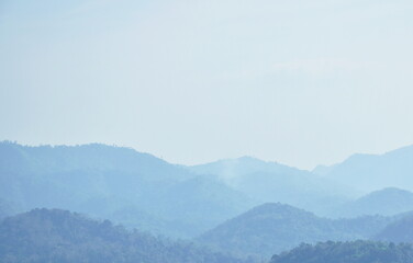 landscape of tree in sunset on mountain at Thailand