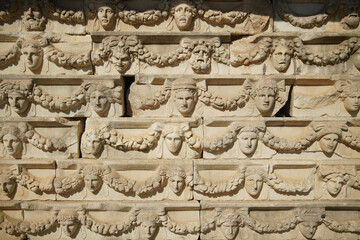 Ancient Mask Reliefs in Aphrodisias Ancient City in Aydin, Turkiye
