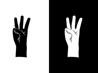 Art illustration design concpet icon black white logo isolated symbol of hand gesture three finger