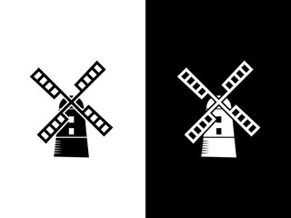Art illustration design concpet icon black white logo isolated symbol of windmill