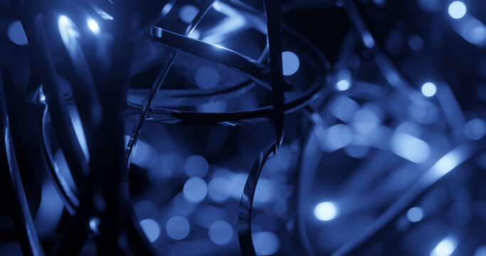 Render with blue curved wires with bokeh, soft focus