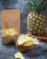 Dried pineapple organic snack close up