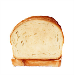 Delicious Slice of Bread Isolated Beautiful Watercolor Painting Illustration Vector