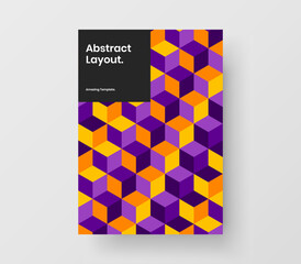 Amazing mosaic hexagons annual report layout. Bright company brochure A4 design vector template.