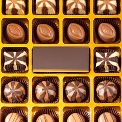 Box of chocolate with business card top view