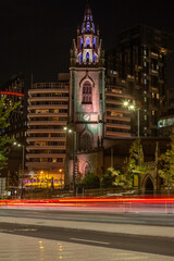 Fototapeta na wymiar Night time long exposure of Our Lady and Saint Nicholas Church on the Strand in Liverpool
