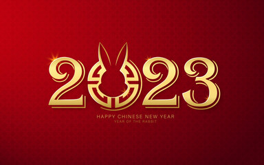 Happy chinese new year 2023 year of the rabbit zodiac sign. Chinese zodiac symbol, Lunar new year concept, pattern and golden modern paper cut style on color Background.