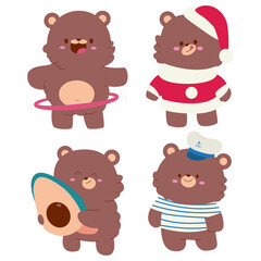 Cute baby bears with kawaii emotions vector cartoon characters set isolated on a white background.