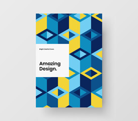 Colorful mosaic hexagons postcard layout. Unique corporate identity design vector concept.