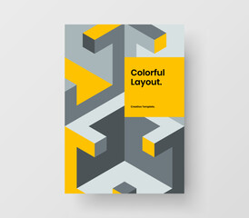Fresh annual report vector design layout. Bright geometric pattern magazine cover concept.
