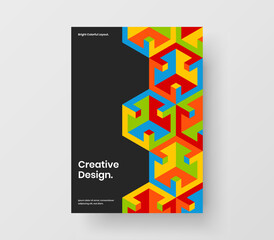 Colorful booklet design vector concept. Premium mosaic hexagons cover layout.