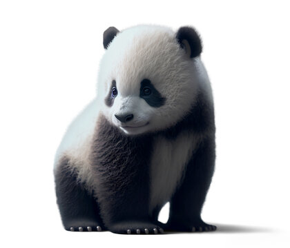 Adorable baby panda cub, 3D illustration on isolated background